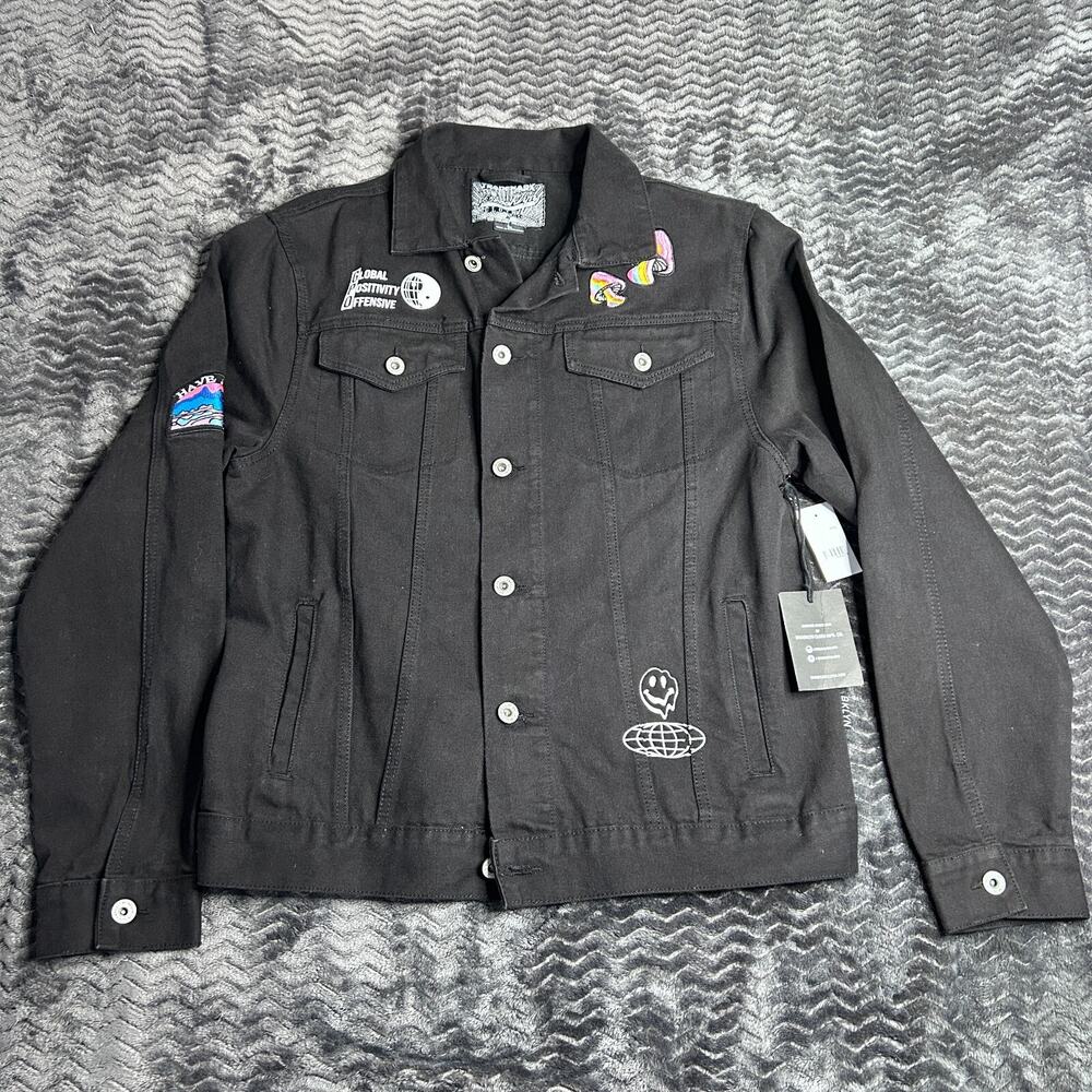 Brooklyn Cloth Men's Large Have a Nice Trip Patch Black Denim Jacket Joshua Tree